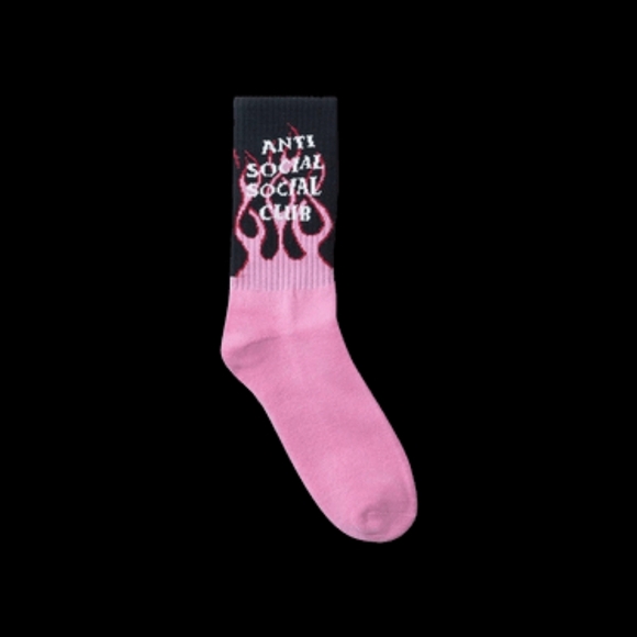 Anti Social Social Club Pink and Black Flame Socks - Picture 1 of 1